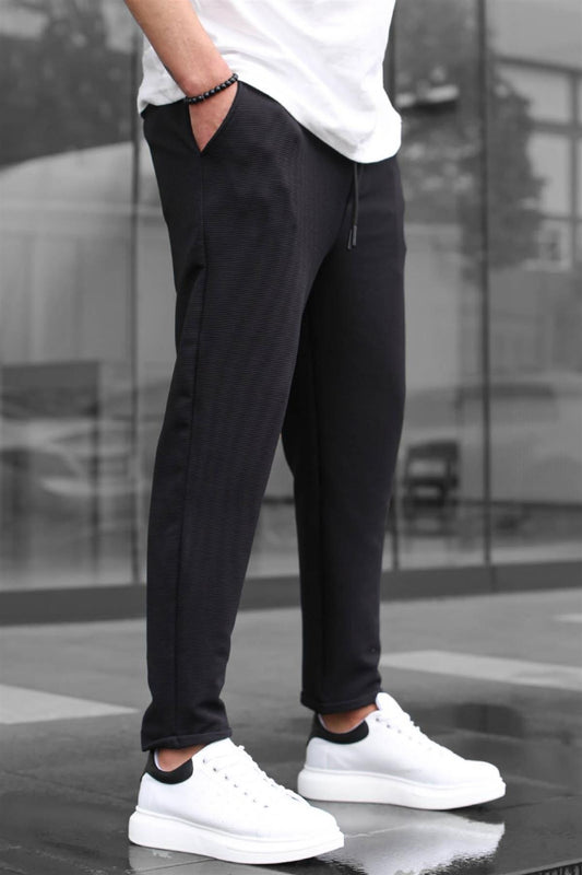 Textured Slim Fit Trouser-Black