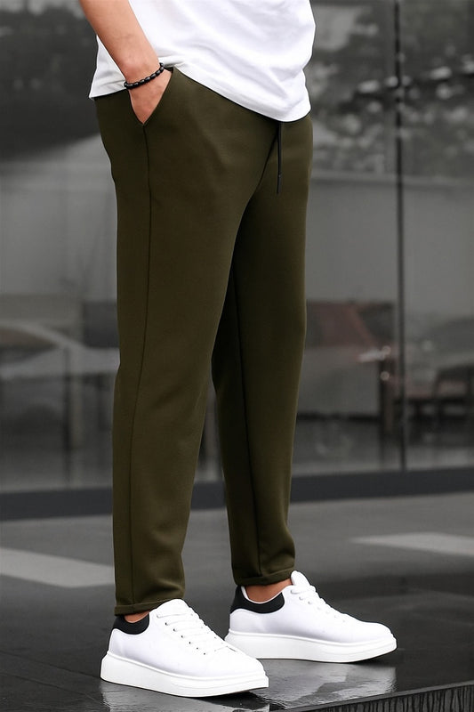 Textured Slim Fit Trouser-Olive Green