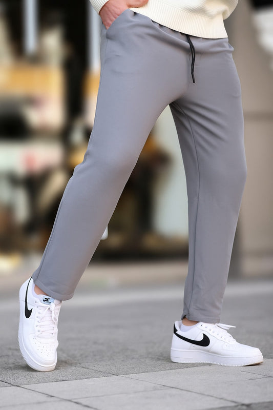 Textured Slim Fit Trouser-Silver Grey