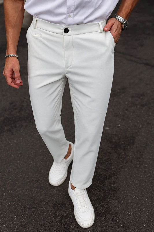 Cotton Textured Slimfit Pant-White
