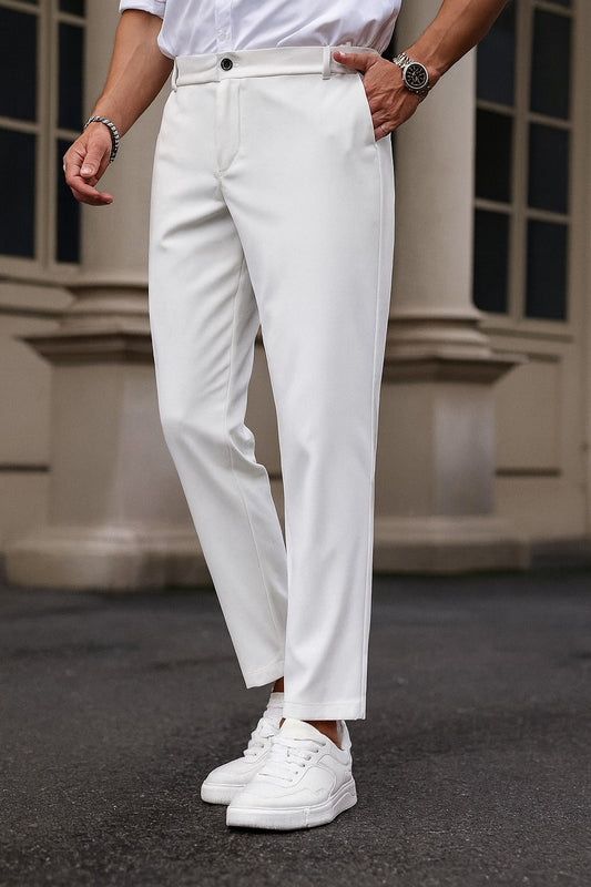 Cotton Textured Slimfit Pant-White