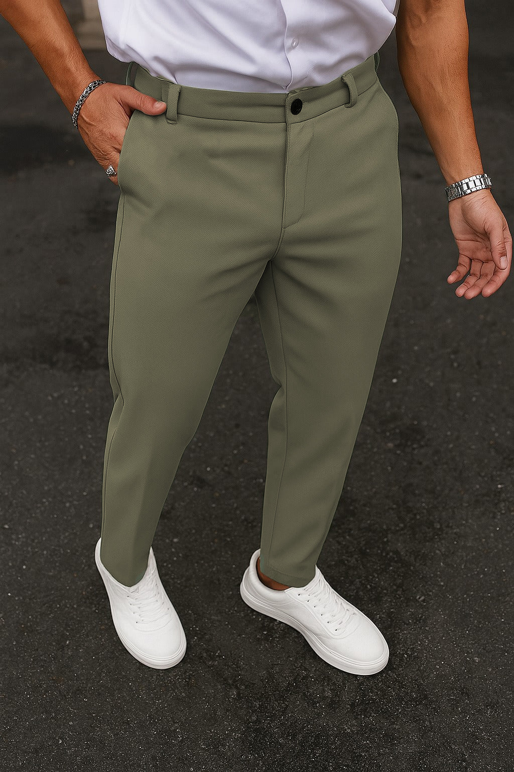 Cotton Textured Slimfit Pant-Mint