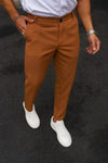 Cotton Textured Slimfit Pant-Camel Brown