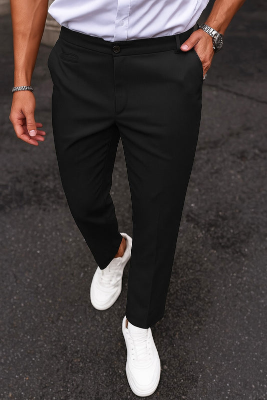 Cotton Textured Slimfit Pant-Black