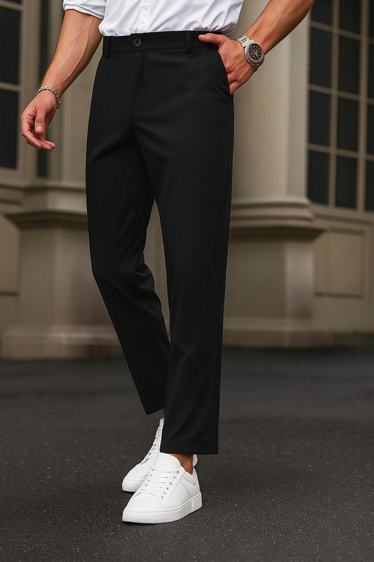 Cotton Textured Slimfit Pant-Black