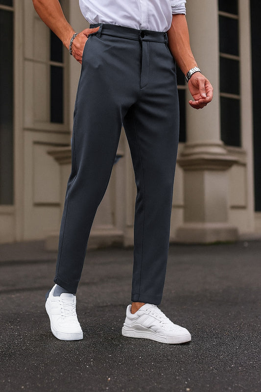 Cotton Textured Slimfit Pant-Charcoal Grey