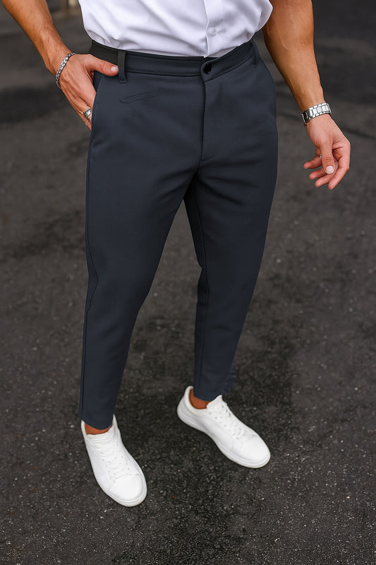 Cotton Textured Slimfit Pant-Charcoal Grey