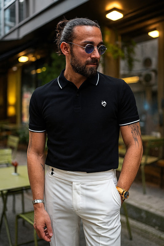 Men Polo Abrodard Shirt Export Quality- Black