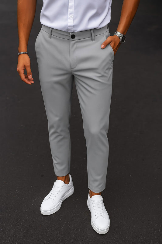 Cotton Textured Slimfit Pant-Silver Grey