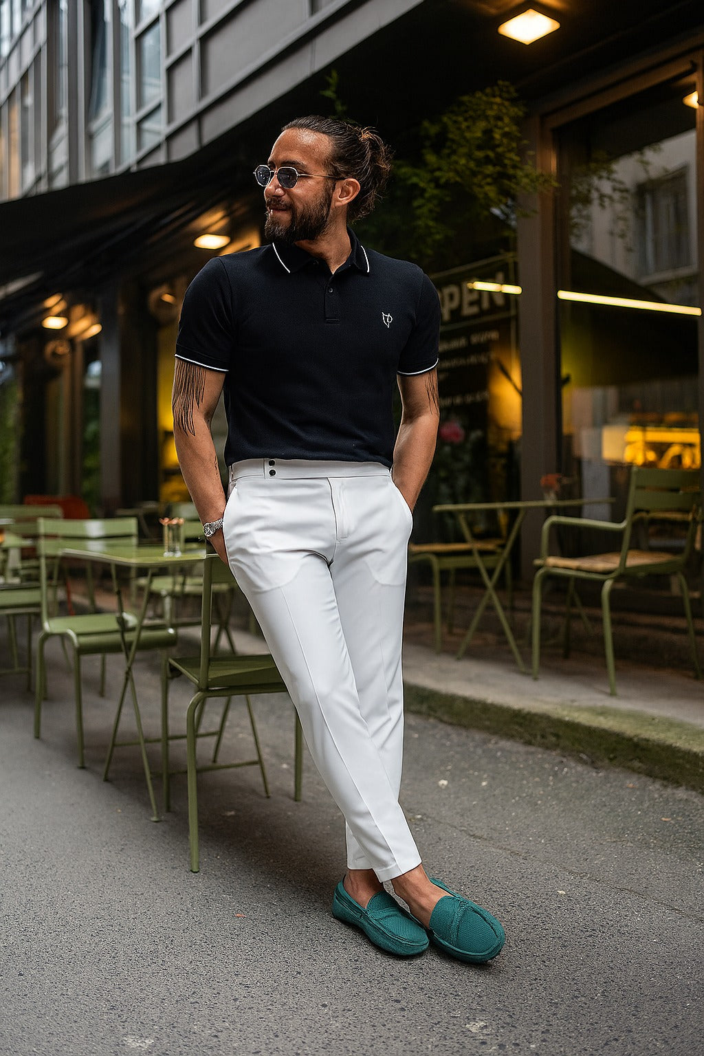 Men Polo Abrodard Shirt Export Quality- Black