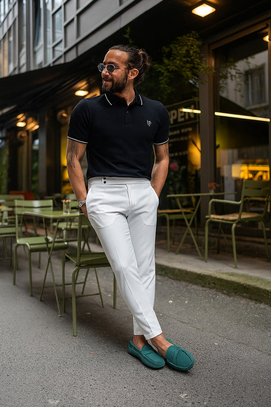 Men Polo Abrodard Shirt Export Quality- Black