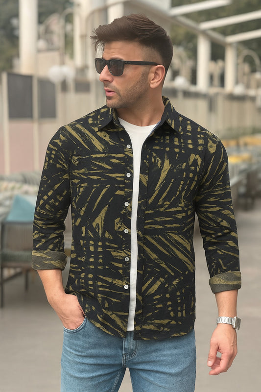 Linen Olive Scratch Print