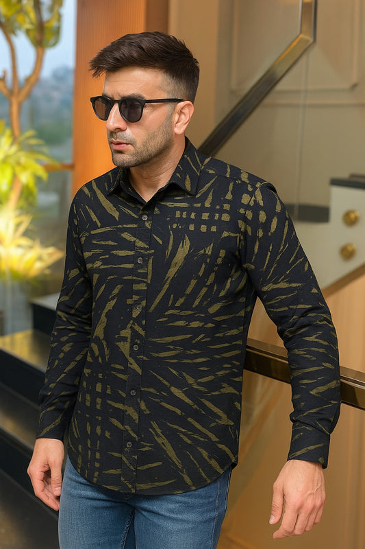 Linen Olive Scratch Print