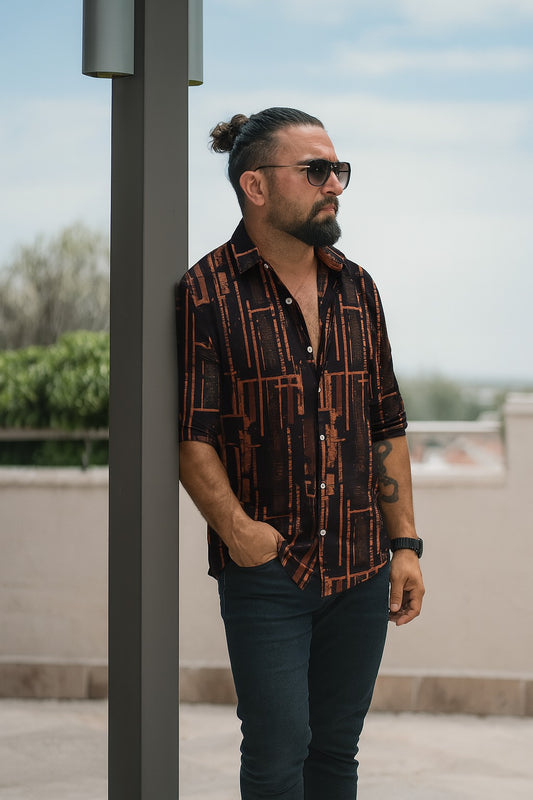 Linen Black Random Print