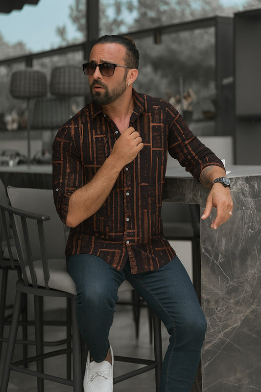 Linen Black Random Print