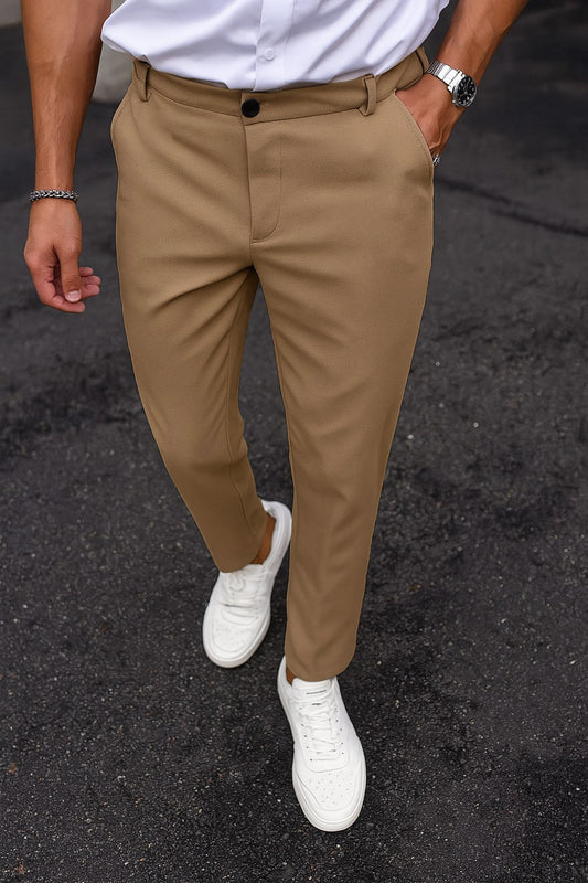 Cotton Textured Slimfit Pant-Skin