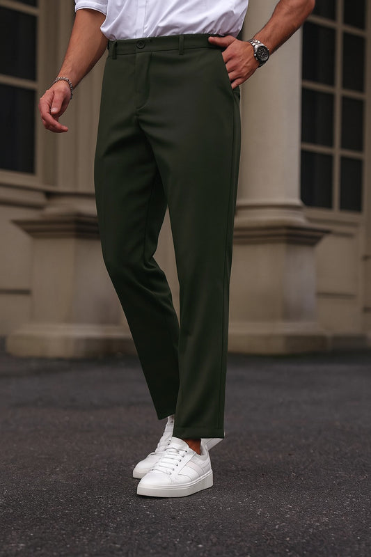 Cotton Textured Slimfit Pant-Olive Green