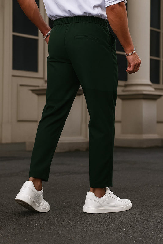 Cotton Textured Slimfit Pant-Olive Green