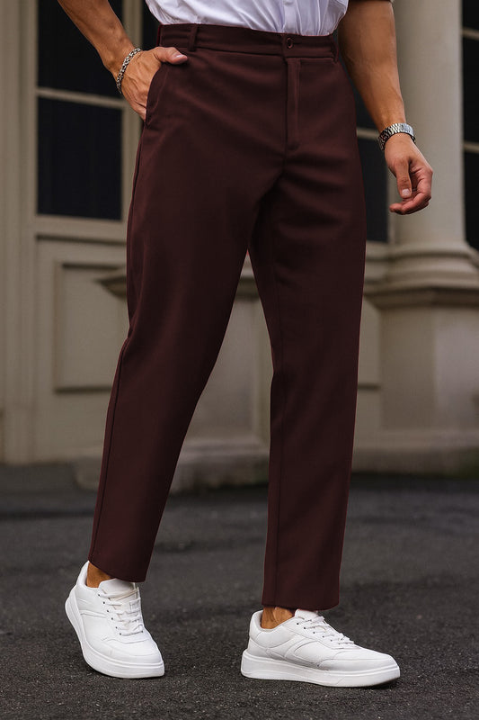 Cotton Textured Slimfit Pant-Burgundy Maroon