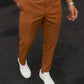Cotton Textured Slimfit Pant-Camel Brown