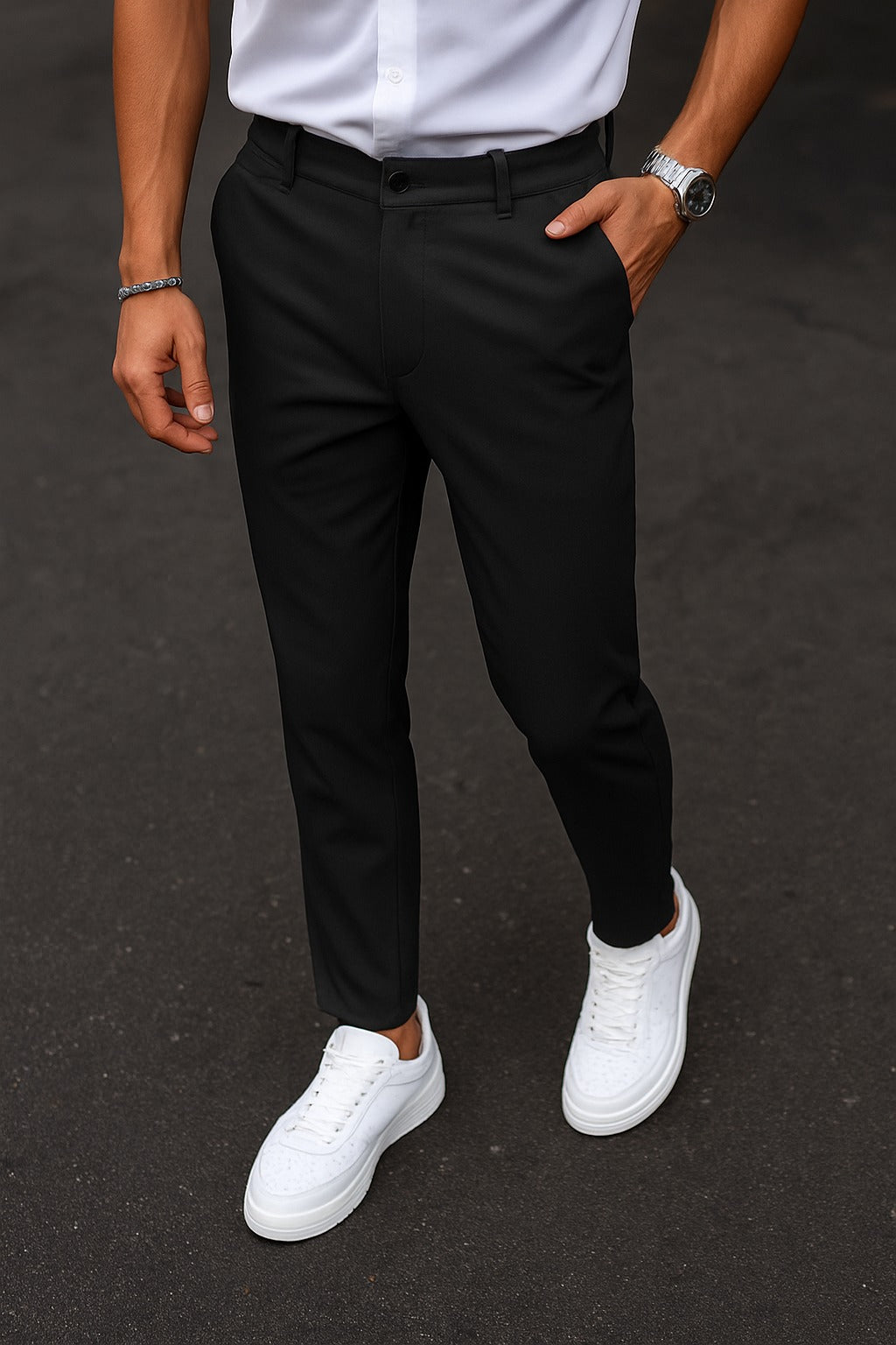 Cotton Textured Slimfit Pant-Black