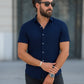 Linen Navy Wave Line