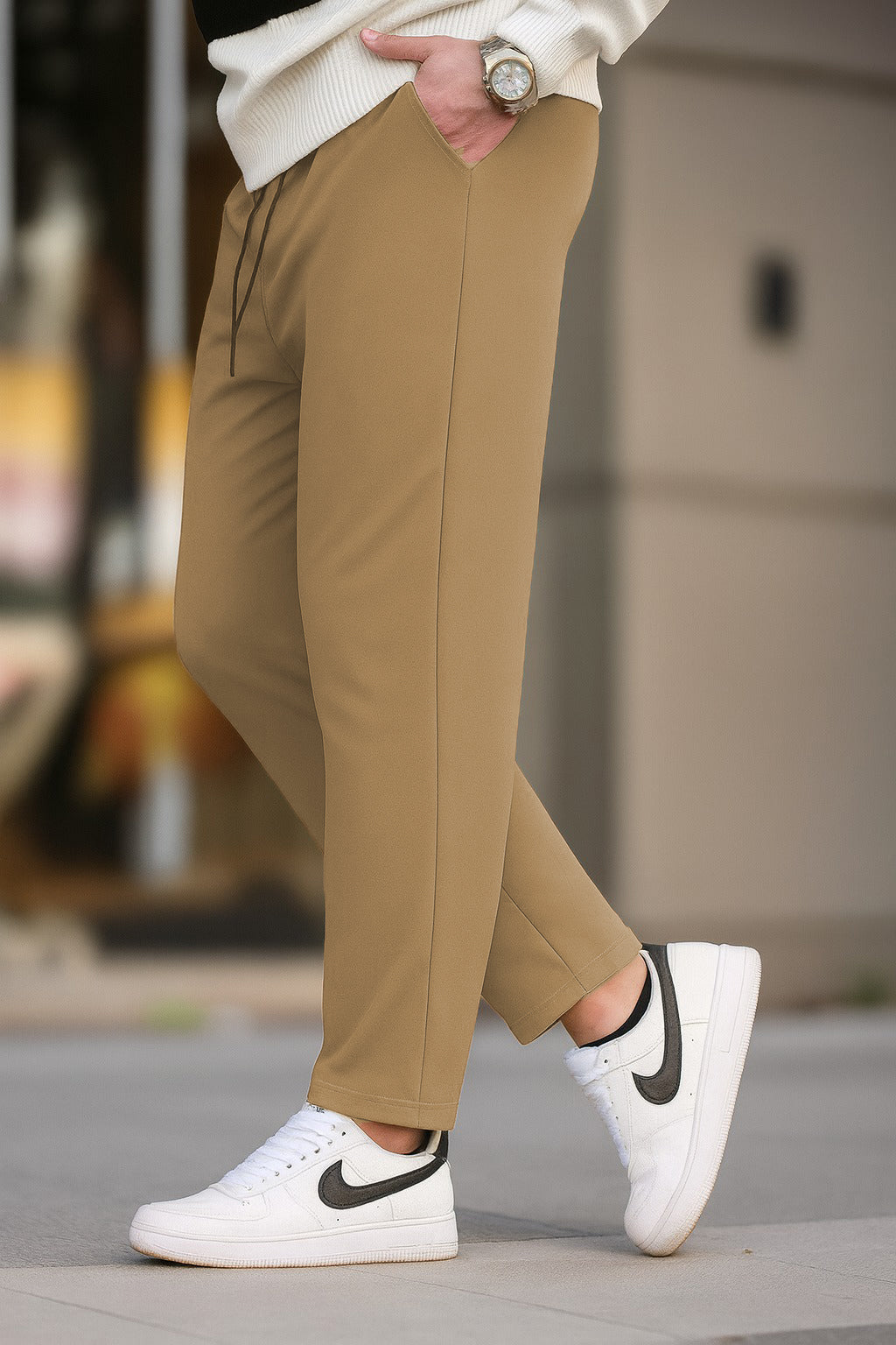 Textured Slim Fit Trouser-Skin
