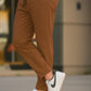 Textured Slim Fit Trouser-Camel Brown