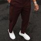 Cotton Textured Slimfit Pant-Burgundy Maroon